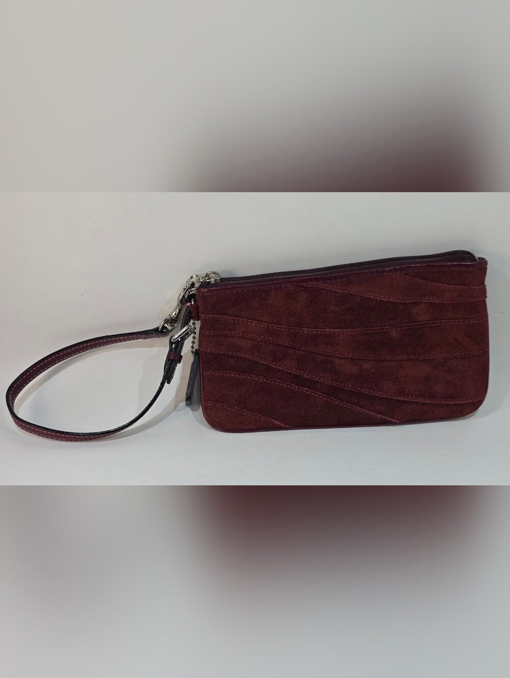 Coach Burgundy Suede Wave Wristlet Mini Bag Wallet Monogram "C" Y2K